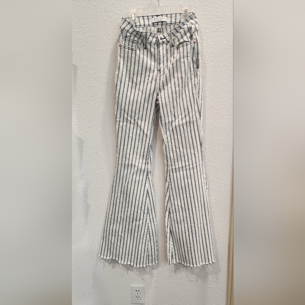 Blue and white striped wide flare denim Judy Blue pants